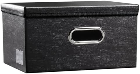 PRANDOM Collapsible Storage Box with Lid [1-Pack] Leather Fabric Foldable Storage Bin Organizer Container Basket Cube with Cover for Home Bedroom Closet Office Nursery Black (13.6x9.6x6.9) by Prandom