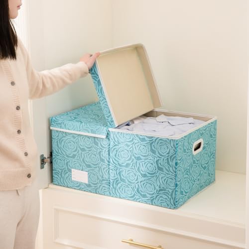 PRANDOM Jumbo Collapsible Storage Cubes with Lids Fabric Decorative Storage Bins Boxes Organizer Baskets with Cover Handles for Bedroom Closet Living Room 23.2x15.7x11.8 Inch 3 Pack - Image 3