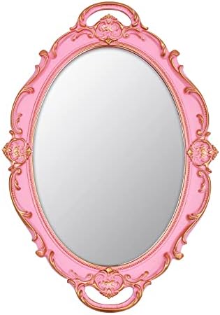 YCHMIR Vintage Small Mirror 14.5 x 10 inch Oval Pink Wall Mirror by YCHMIR