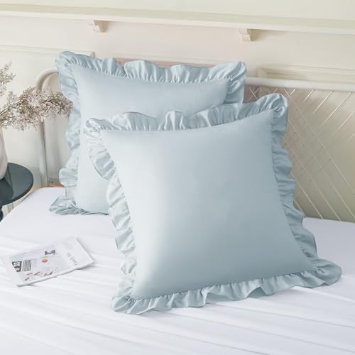 KKJIAF 2 Pack Ruffle Pillow Cases 18x18 Inches, Dusty Blue by KKJIAF