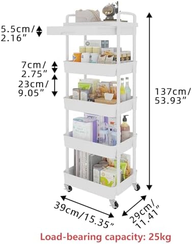 Calmootey 5-Tier Utility Cart with Drawer & Wheels, Storage for Home,Office - Image 5