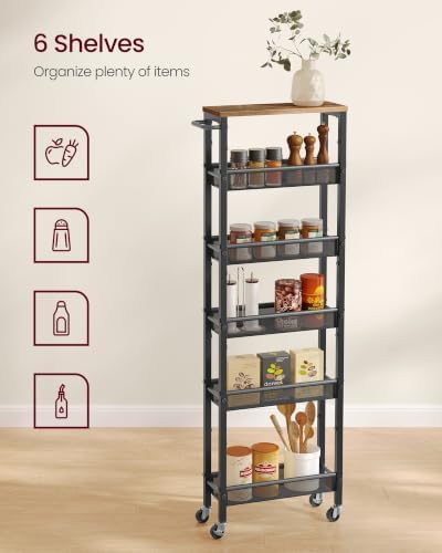 VASAGLE 6-Tier Utility Rolling Laundry Cart, 17.9 x 5.9 x 51.7 inch - Image 5