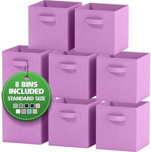 Storage Cubes Pack Of 8 - Standard Size Cube Storage Bin 10.5x10.5x11 With Dual Handles For Easy Carrying- Fabric Storage Bins Collapsible (Purple) by Royexe+Home