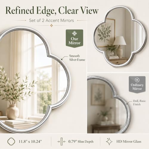 Glass Clover Mirror Set of 2, Non-Distortion Wall Decor Mirrors with Metal Edge, Aesthetic Four Leaf Clover Hanging Mirror for Entryway, Modern Crystal Clear Small Accent Mirror - Image 4