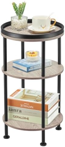 Small Round Side Table, Oak Round End Table for Living Room & Bedroom, Modern 3-Tier Nightstand with Storage Shelf, 11.8" Narrow Accent Table for Small Spaces, Nursery, Plant Stand,Natural Wood Finish by Zexvida