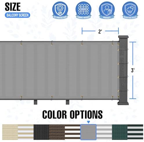 E&K Sunrise 3' x 318' Balcony Privacy Fence Screen Cover with Zip Ties Outdoor Screen Fence UV Protection for Deck Patio Backyard Apartment Pool Porch (Gray) - Image 5