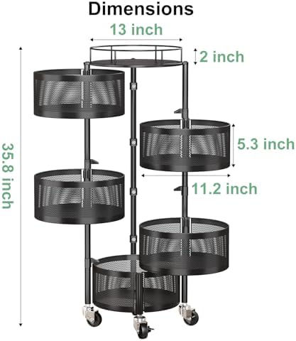 SAYZH 5 Tier Fruit Vegetable Basket Stand for Kitchen, Rotating, Black - Image 6