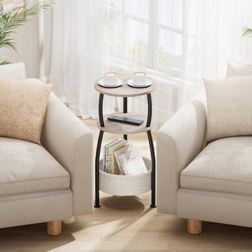 Round Side Table for Living Room with Storage Basket, 11.81in - Image 2