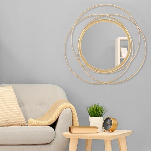 Wall Mirror Mounted Gold Large Round Decorative Mirrors, Circle Metal Art Mirror Home for Bathroom Vanity, Living Room or Bedroom 24" x 24" - Image 3