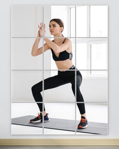 Home Gym Mirrors 12 Inch x 12Pcs Full Length Mirror Tiles Acrylic Unbreakable Wall Mounted Mirror Frameless Full Length for Home Gym, Bedroom, Door - Image 7