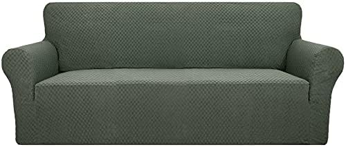 YEMYHOM Couch Cover Latest Jacquard Design High Stretch Sofa Covers for 3 Cushion Couch, Pet Dog Cat Proof Slipcover Non Slip Magic Elastic Furniture Protector (Large, Army Green) by YEMYHOM