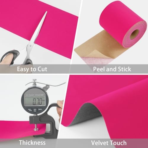 WESTICK Hot Pink Mirror Frame Border Self Adhesive Peel and Stick Velvet Wallpaper Border Removable Decorative Hot Pink Bulletin Board for Classroom Bathroom Jewelry Box Mirror Tape Sticker 3.9"x160" - Image 2