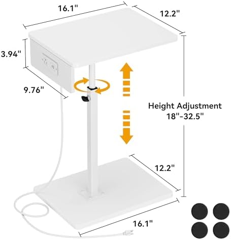 C Shaped End Table with Charging Station, Adjustable Height C Table End Table, 360°Swivel TV Tray Table for Small Spaces, Rounded Corners Couch Table, Side Tables Living Room for Sofa,Chair,Snack,Bed - Image 3