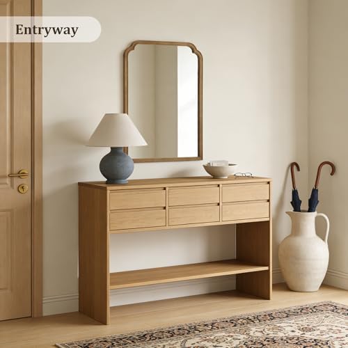 WallBeyond 28" x 40" Wood Bathroom Mirror for Wall Mounted, Rustic Rounded Corner Vanity Mirror for Entryway, Living Room or Bedroom Home Decorative [28" x 40" Natural Color] - Image 3