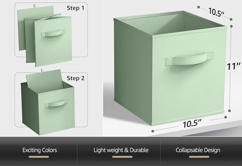 Sorbus Fabric Storage Cubes, 6-Pack Foldable Bins (11 Inch, Sage Green) - Image 7