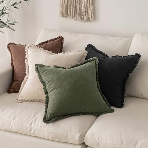 MIULEE Boho Linen Fringe Decorative Lumbar Throw Pillow Covers Black 12x20 - Image 5