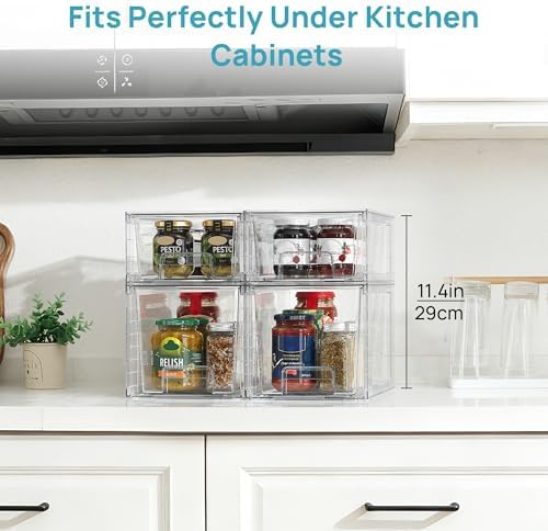 Vtopmart Clear Stackable Storage Drawers, 4 Pack Kitchen Cabinet Set - Image 6