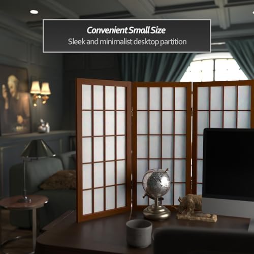 2 ft. Short Desktop Window Pane Shoji Screen - Walnut - 5 Panels - Image 2
