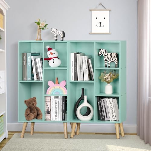 LEYAOYAO 5 Cube Bookshelf, Mid-Century Modern Book Shelf with Legs, Green - Image 6