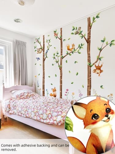 Woodland Animal Wall Stickers Decal - Watercolor Sloth Squirrel Bird Leaf Peel & Stick Removable Wall Art Decoration for Bedroom Living Room Playroom Nursery,111 cm x 150 cm - Image 5