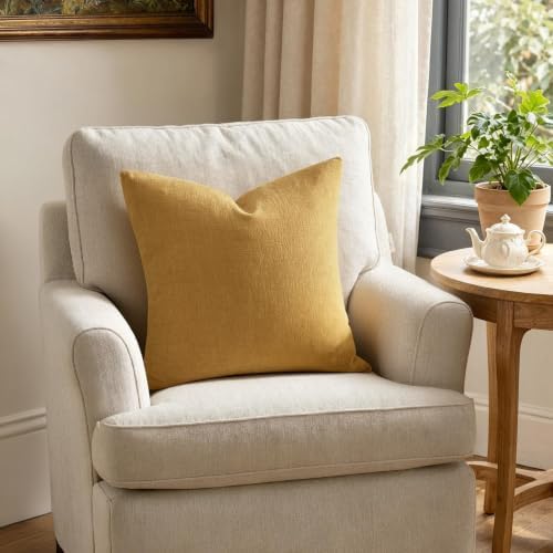 MIULEE Apricot Brown Chenille Couch Throw Pillow Covers, 18x18 - Image 3