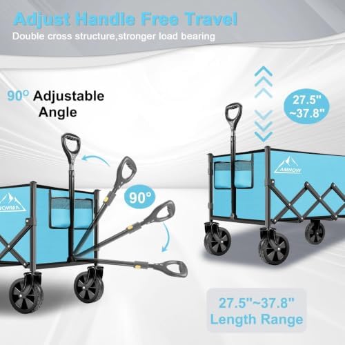AMNOW 100L Collapsible Wagon Cart with All Terrain Wheels, 350LBS, Blue - Image 4