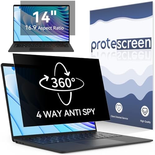 360° Laptop Privacy Screen 14 Inch for 16:9 Computer, 14" Monitor 4 Way Privacy Anti Glare Protector Blue Light Filter Shield Film Compatible with Lenovo/Hp/Dell/Acer/Asus/Thinkpad/Envy/Toshiba by Protescreen