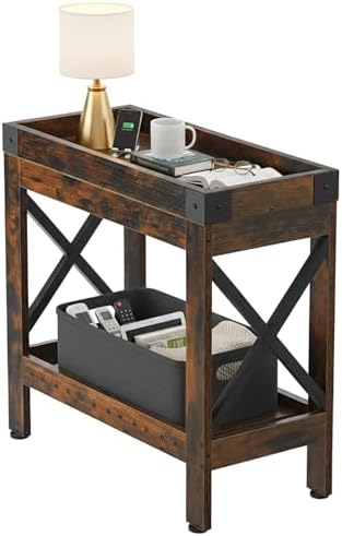 Narrow Side Table, Slim End Table,Sofa Side Table, End Table Nightstand for Bedroom, Living Room, Small Spaces by Zexvida