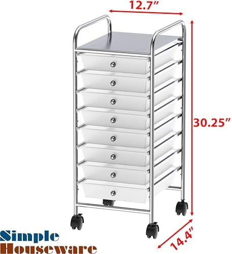 Simple Houseware 8 Drawers Rolling Utility Cart Art Craft Storage, Chrome - Image 3