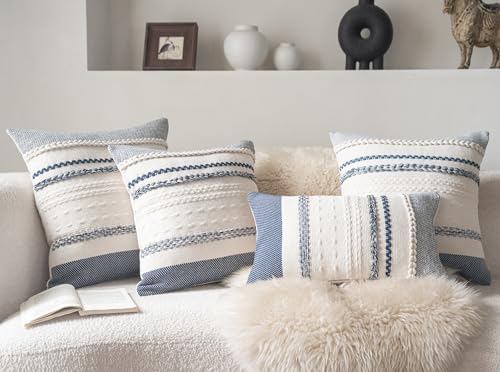 Cethom Boho Throw Pillow Covers 20x20 Inch Set of 2, Navy Blue Textured Decorative Couch Pillow Cases for Farmhouse Home Decor, Accent Cushion Cover for Sofa, Bed, Living Room, Bedroom - Image 6