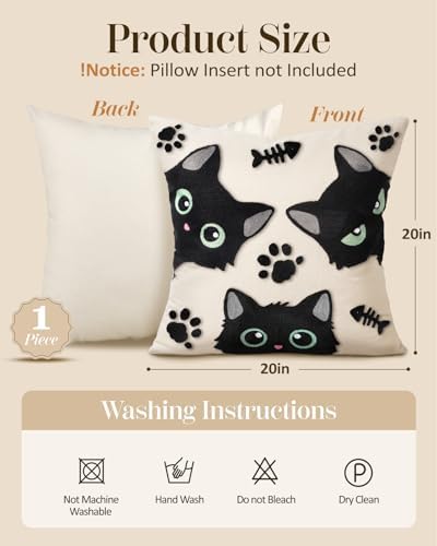 Embroidered Throw Pillow Cover 20x20 Inch, Cat Bone - Image 4