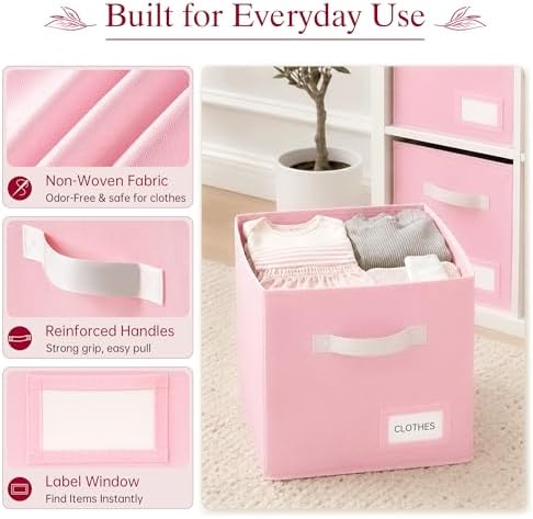 Storage Cubes 8 Pack, 11 Inch Fabric Storage Cubes Organizer Bins with Labels, Odor-Free & Sturdy PP Structure, Cubby Baskets for Closet, Shelves, Toys & Nursery ( Pink) - Image 3