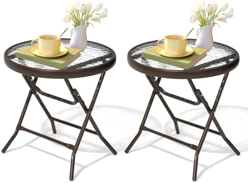 Outdoor Side Table, Small Patio End Table Set of 2, Brown by Enjoymyhome