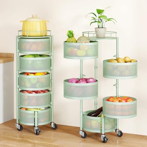 SAYZH 5 Tier Fruit Vegetable Basket Stand for Kitchen, Rotating, Green by SAYZH