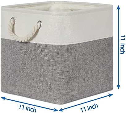 Temary Fabric Storage Baskets for Organizing, Grey Basket for Shelves, Collapsible Baskets with Handles for Shelves, Home, Closet (White&Gray) - Image 3