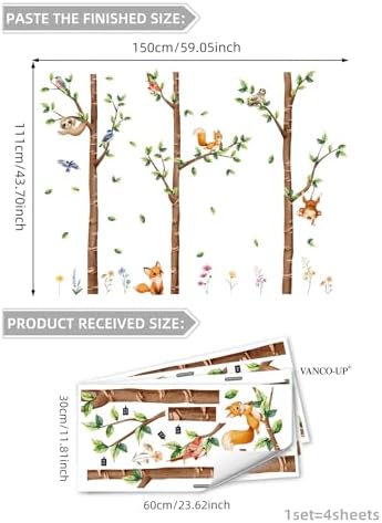 Woodland Animal Wall Stickers Decal - Watercolor Sloth Squirrel Bird Leaf Peel & Stick Removable Wall Art Decoration for Bedroom Living Room Playroom Nursery,111 cm x 150 cm - Image 7