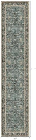 Hallway Runner Rug 2'6x12 Washable, Vintage Non-Slip Low Pile Rugs Green - Image 2