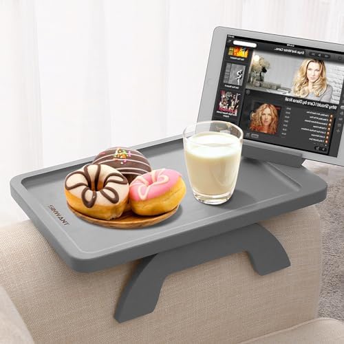 SINWANT Couch Armrest Table,Bamboo Couch Arm Tray with 360° Rotating Phone Holder,Anti Slip Foldable Sofa Arm Tray for Eating Drinking Snacks Remote on Armrest 15.35"x9.85" by SINWANT