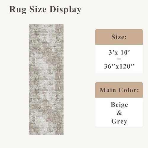 3x10 Ft Long Hallway Runner Rug - Non-Slip Washable Kitchen Runner Rug with Rubber Backing | Modern Abstract Wide Floor Carpet Runner for Indoor Entryway, Bedroom, Living Room, Beige/Grey/Brown - Image 2