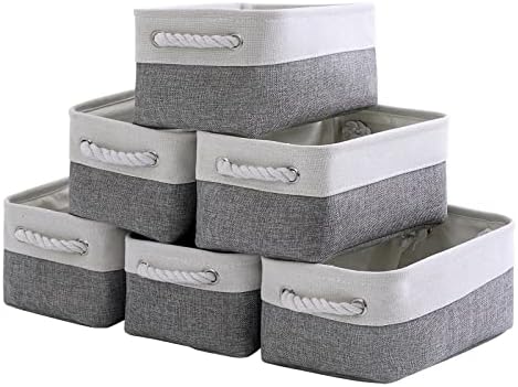 TheWarmHome Small Storage Baskets for Organizing,Storage Baskets for Shelves,Small Fabric Storage Bins W/Handles For Closet Nursery Toy Decorative Foldable (White&Grey, 11.8L*7.9W*5.2H-6 Pack) by TheWarmHome