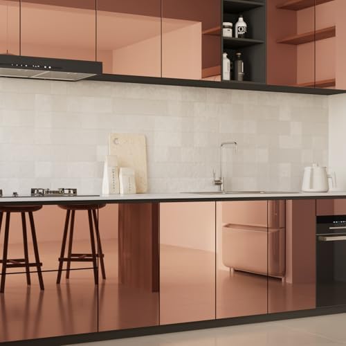 VaryPaper 15.7"x78.7" Champagne Gold Mirror Wallpaper Peel and Stick Mirror Contact Paper for Cabinets Self Adhesive Appliance Refrigerator Vinyl Wrap Flexible Mirrored Wall Stickers for Home Decor - Image 3