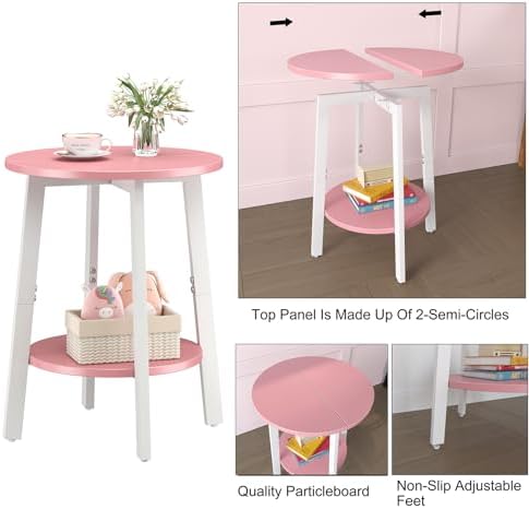 sthmec Side Table, Small Round End Table with Storage Shelf for Small Space, 2-Tier Bedside Table Sofa Couch Table, Round Accent Table Nighstands for Living Room, Bedroom, Pink - Image 5