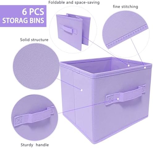 EBIGIC purple storage bins [6 Pack] 9.0"x7.5"x7.5",Mini Storage Box Fabirc Foldable Closet Toy Organizer Collapsible Cloth - Image 3