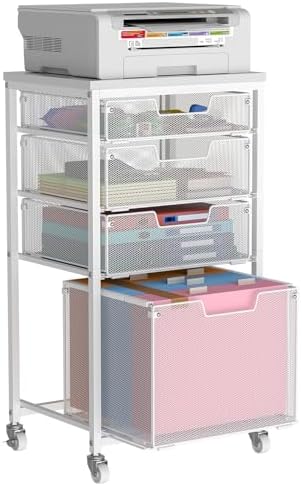 Sbanmao 4 Drawer Rolling File Cart with Wheels, Mobile Filing Cabinet for Home Office, Hanging File Organizer, Under Desk Storage, Multifunctional Utility Cart Printer Stand, White by shengbaomaoyi