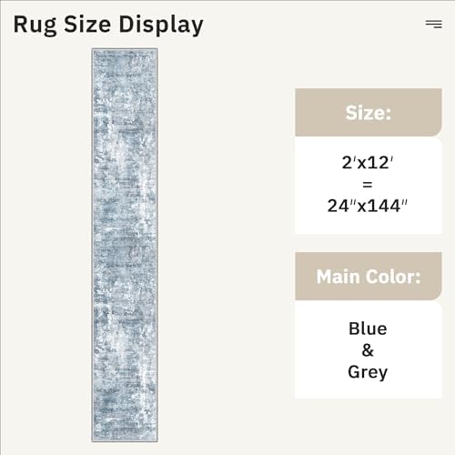 Soalmost Abstract Runner Rug 2x12 Hallway Kitchen Runners Blue/Grey - Image 5