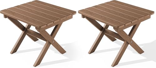 SERWALL Small Folding Outdoor Side Table Set of 2, Brown by SERWALL