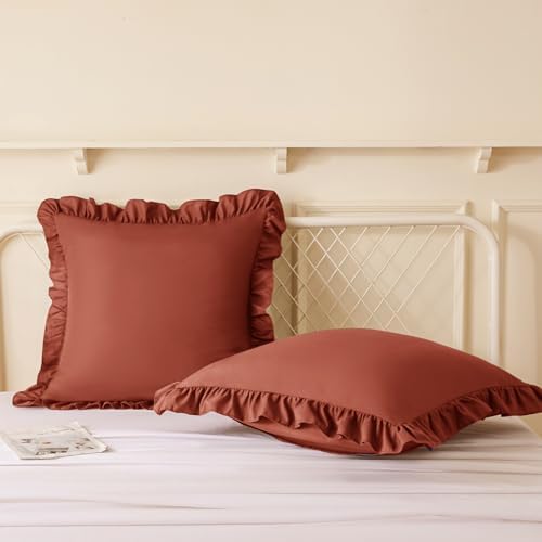 KKJIAF 2 Pack Ruffle Pillow Cases 18x18 Inches, Dusty Orange - Image 4