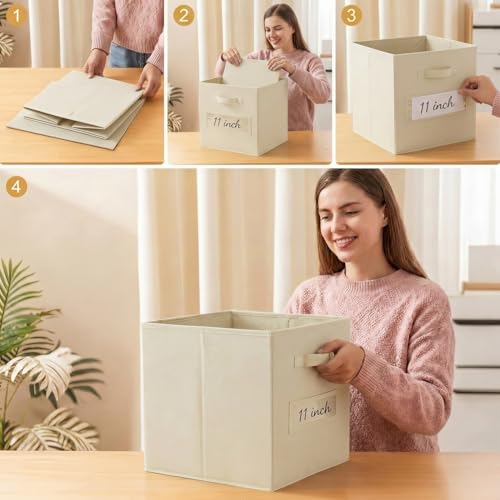 Storage Bins,11 Inch Cube Storage Bin with Labels,6pcs,Beige - Image 5