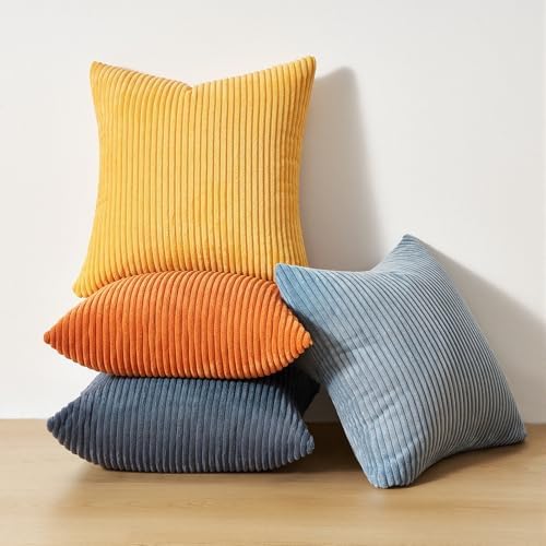 Topfinel Burnt Orange and Blue Couch Pillows Pack of 4 Decorative 16x16 Inch Velvet Pillow Covers for Bed Accent Modern Corduroy Pillowcase Sofa Livingroom Home Decor - Image 7
