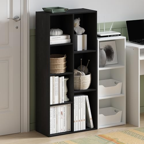 Furinno LUDER Book Shelf, 7-Cube Bookshelf, Bookcase with Open Shelves, 9.4 x 19.5 x 41.7, Easy Assembly, for Living Room, Bedroom, Home Office, Blackwood - Image 2
